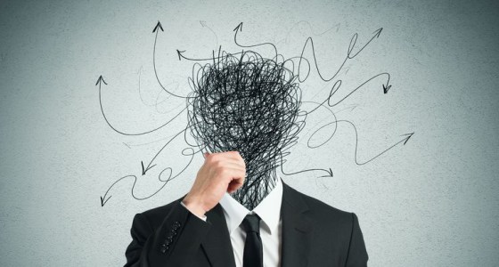 27430478 - confused businessman with arrows and lines in head